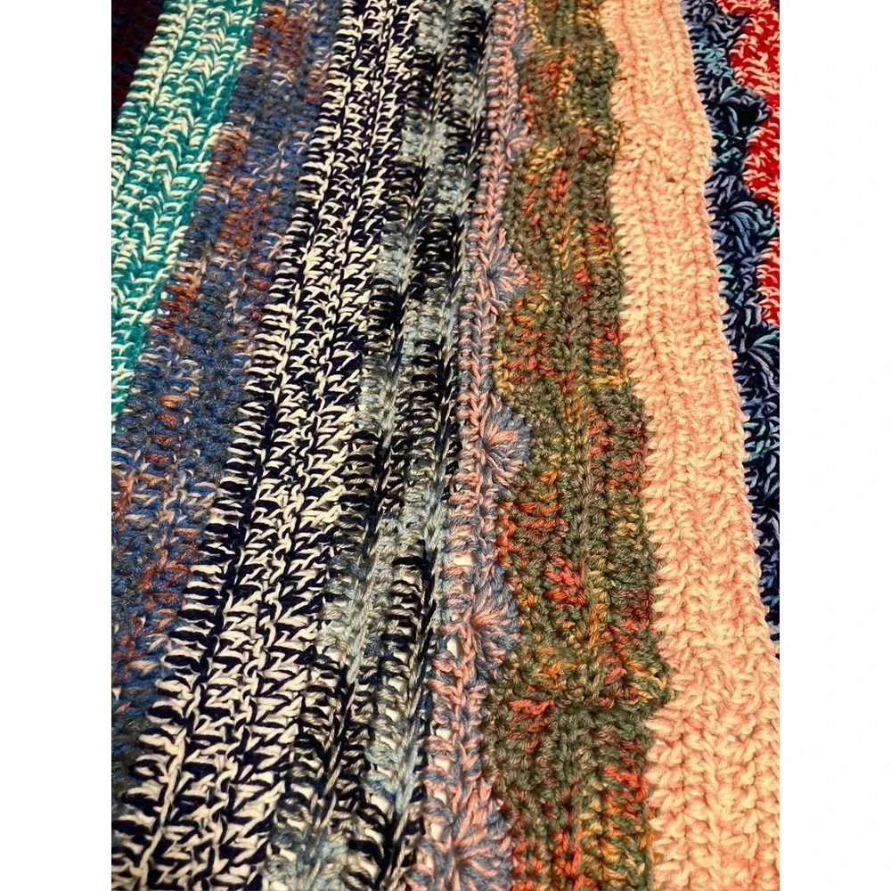 Handmade Crochet Afghan Blanket 30x60‎ Multi-Color Striped Boho Cottagecore